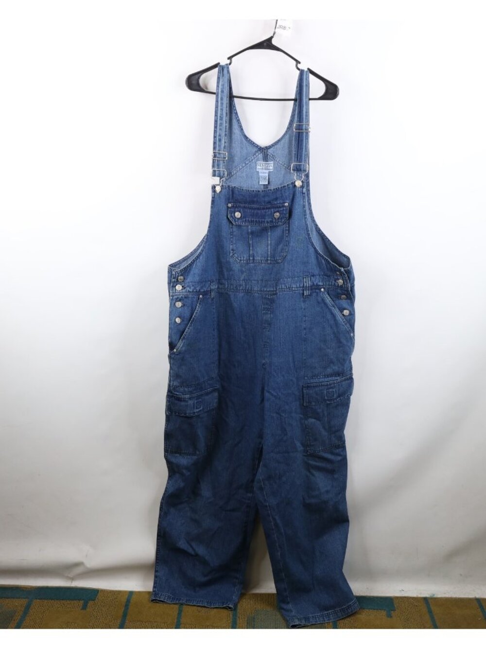 Vintage 90s Denim Jean Cargo Overalls Womens Size 2XB Baggy Wide Leg Blue Cotton